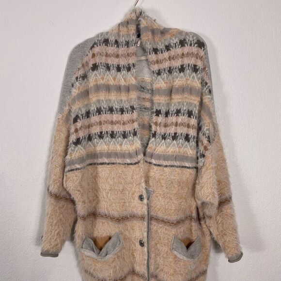 Free People Fair Weather Fuzzy Patterned Cardigan Sweater - Picture 3 of 7